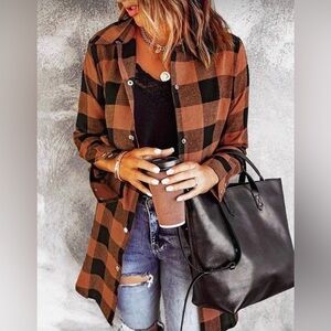 Plaid Button-Up Shirt - Rust and Black